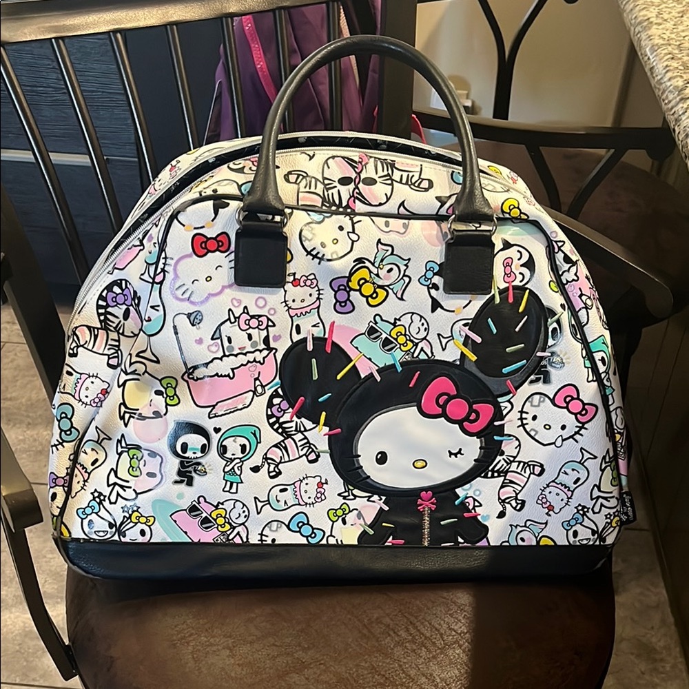 tokidoki Black and White Travel Bag with Cartoon Illustrations